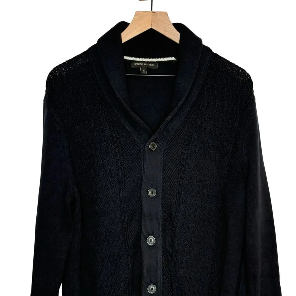 Banana Republic Mens Size Medium Navy Blue Cotton Knit Preppy University Sweater
